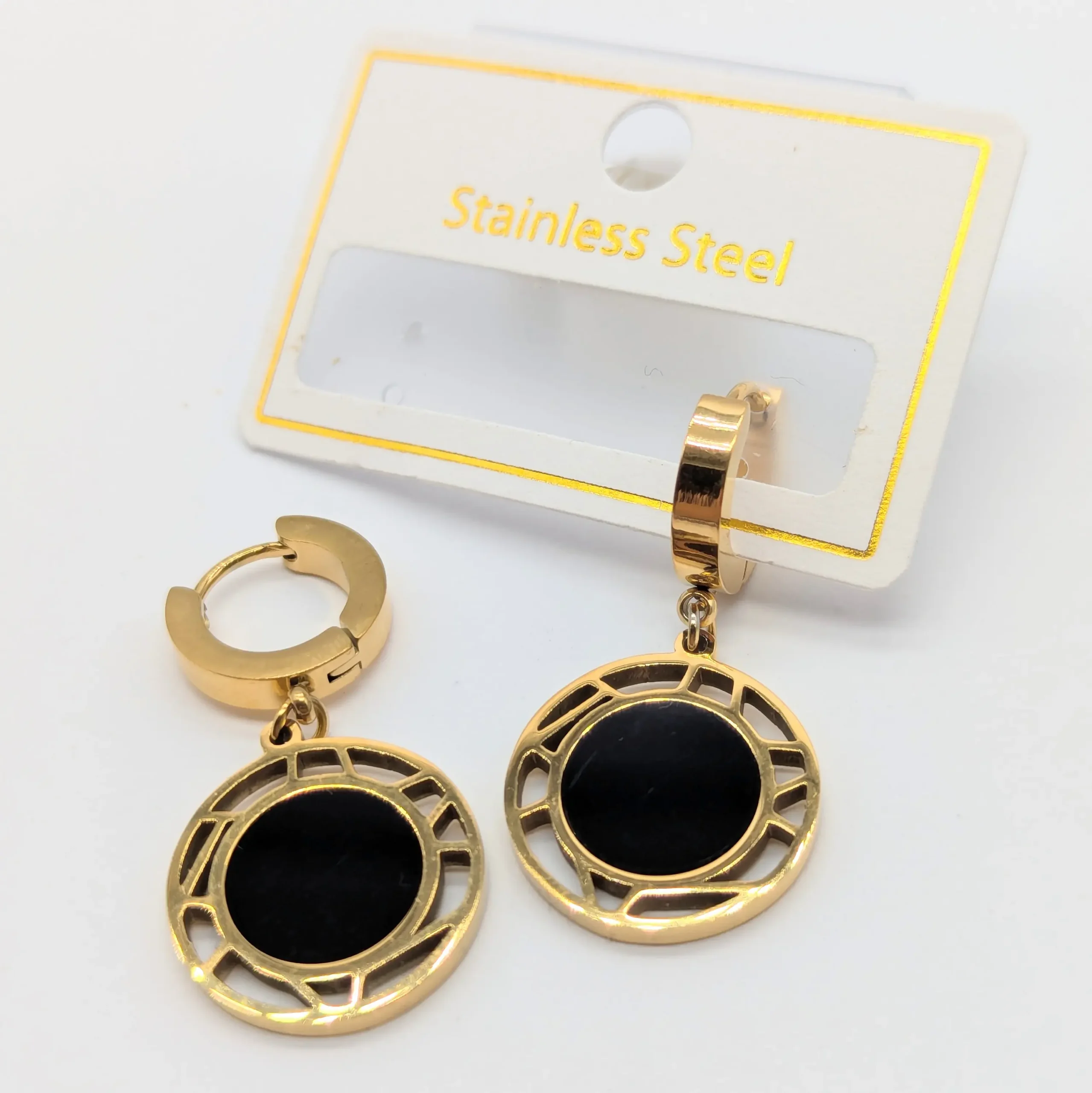 Сережки Stainless Steel “Акцент” ЛЗ, з чорною вставкою, довжина 3.5 см × Ширина 1.8 см