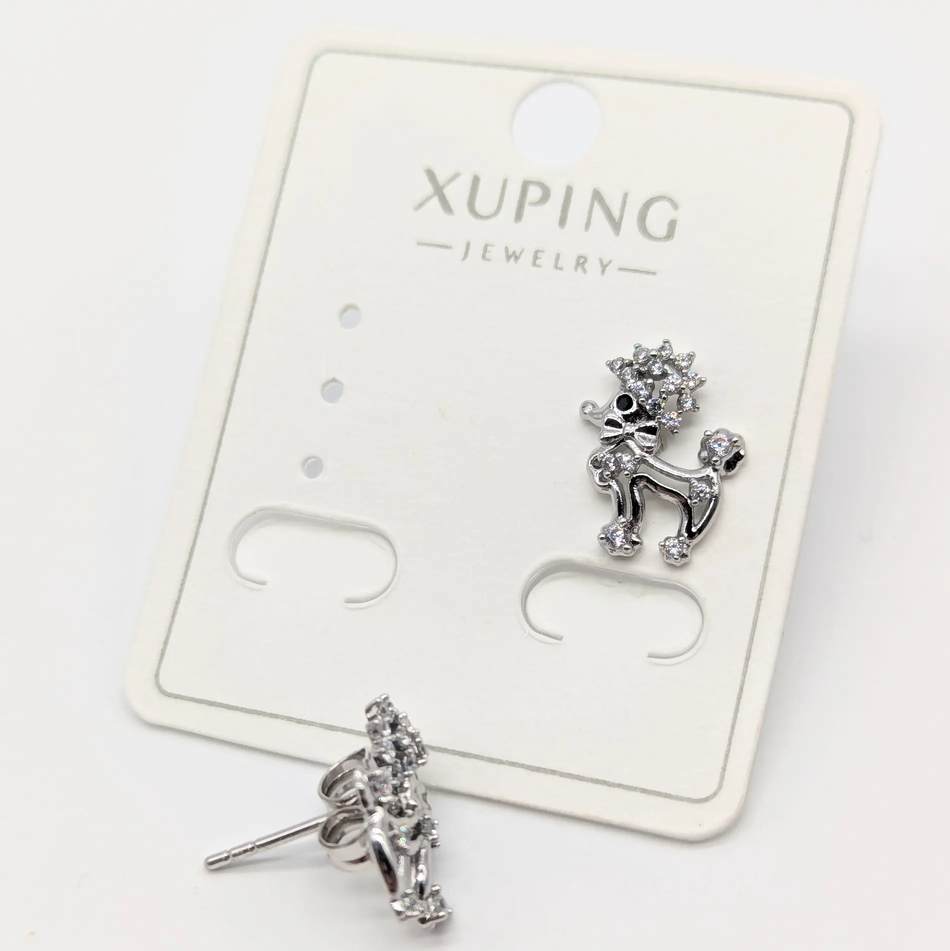 Серьги Xuping «Пудель» серебряные с белым церконием 1,1*1,3 на пуговицах