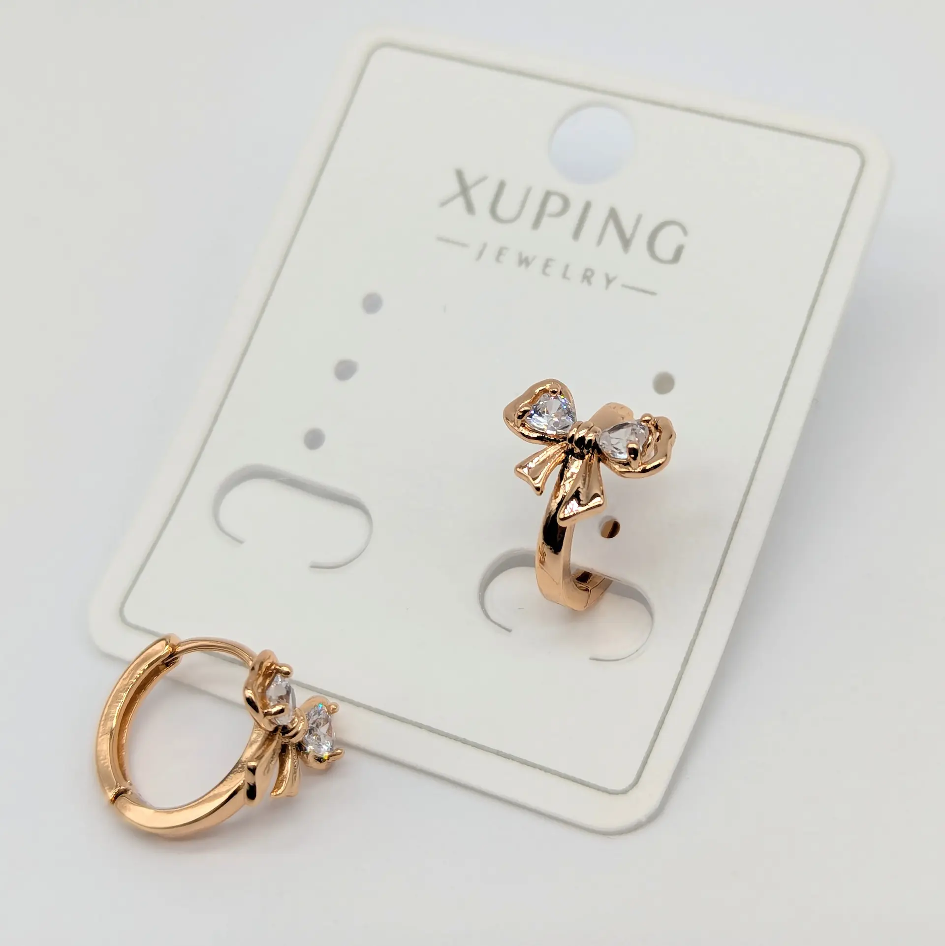 Серьги Xuping 18к «Кристальный бантик» с цирконами, 1*1.2 см