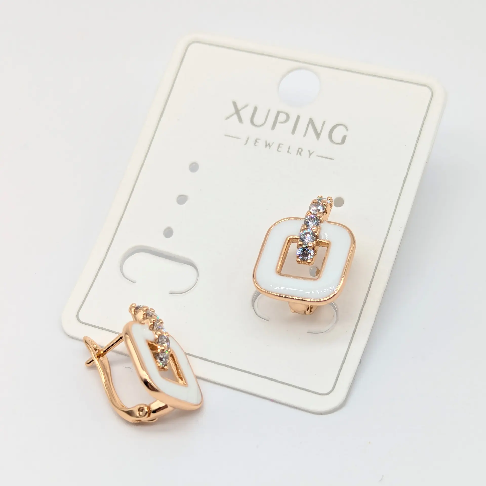 Серьги Xuping 18к «Белый лабиринт», 1.2*1.5 см