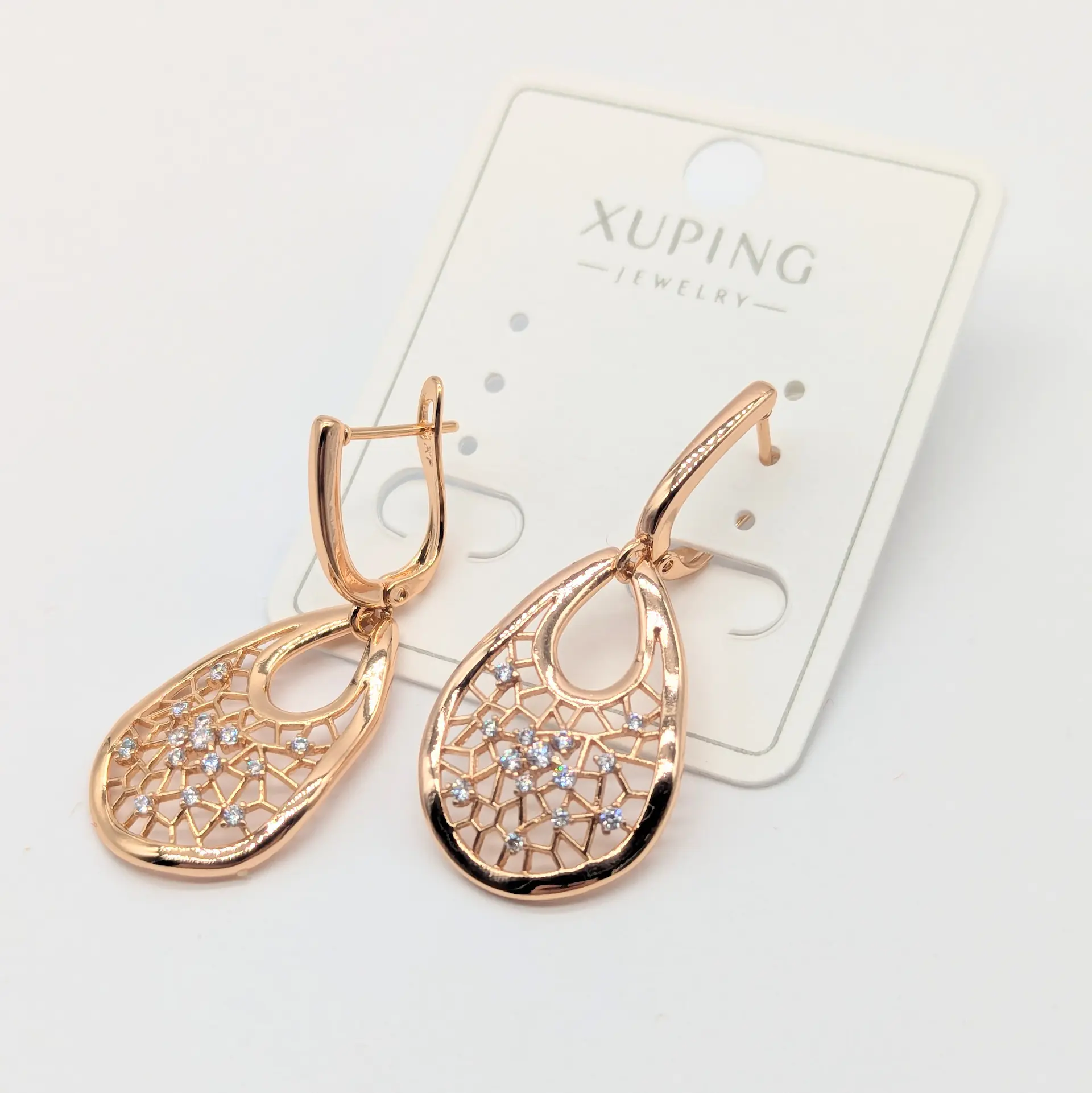 Серьги Xuping 18к «Кружевная Капля», 1.6*3.9 см