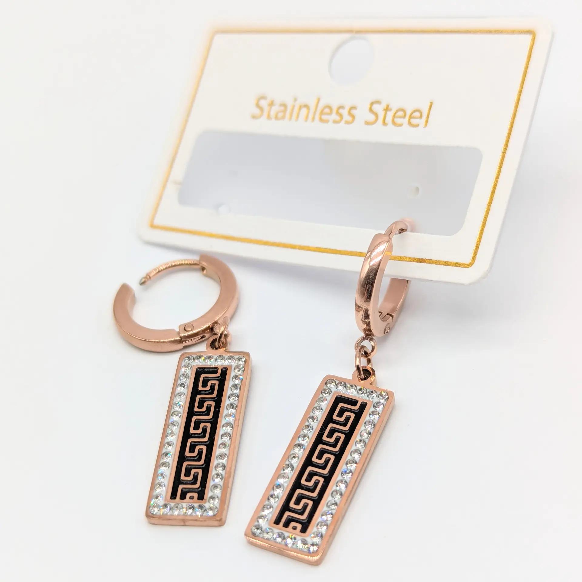 Сережки Stainless Steel РЗ «Меандровий Дует», 0.8*3.7 см