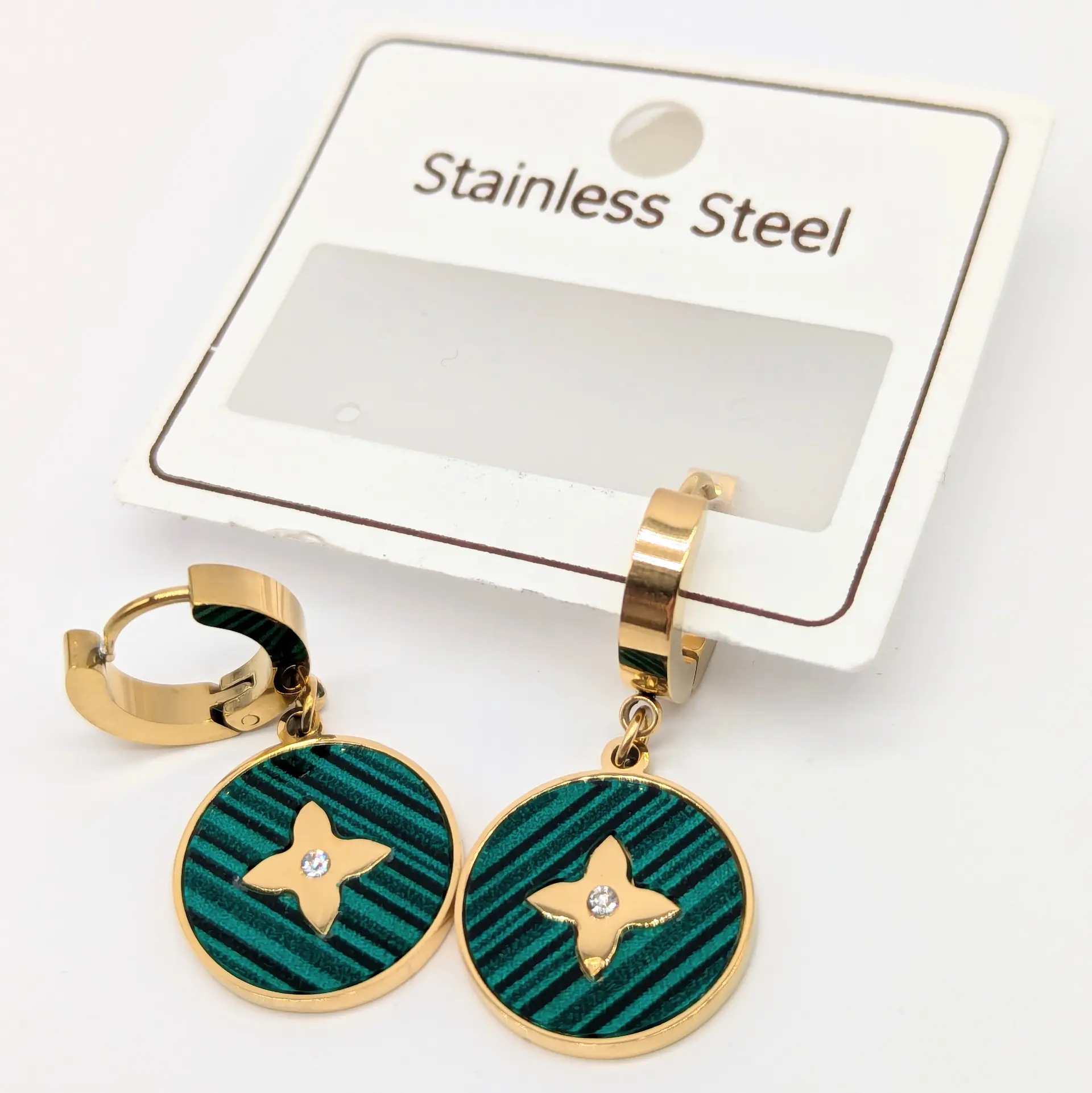 Серьги Stainless Steel ЛЗ «Изумрудный Акцент», 1.6*3.1 см