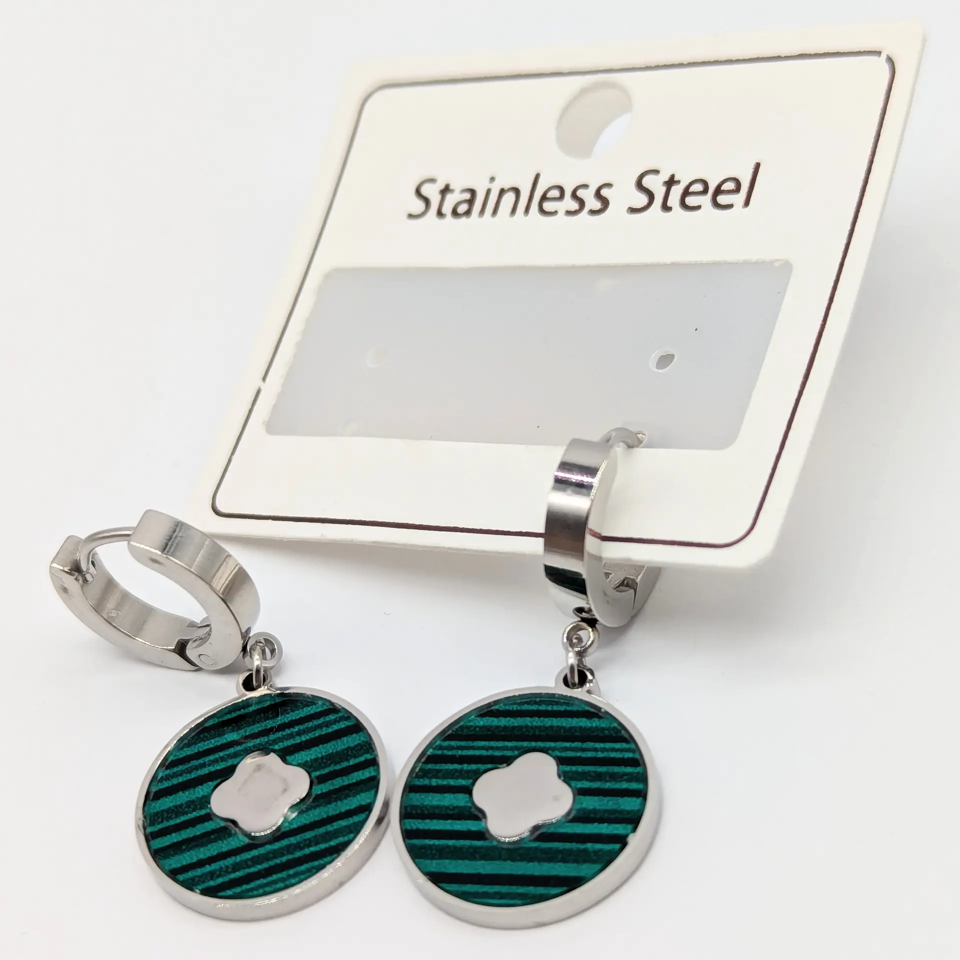 Серьги Stainless Steel серебро «Изумрудная Геометрия», 1.6*3.1 см