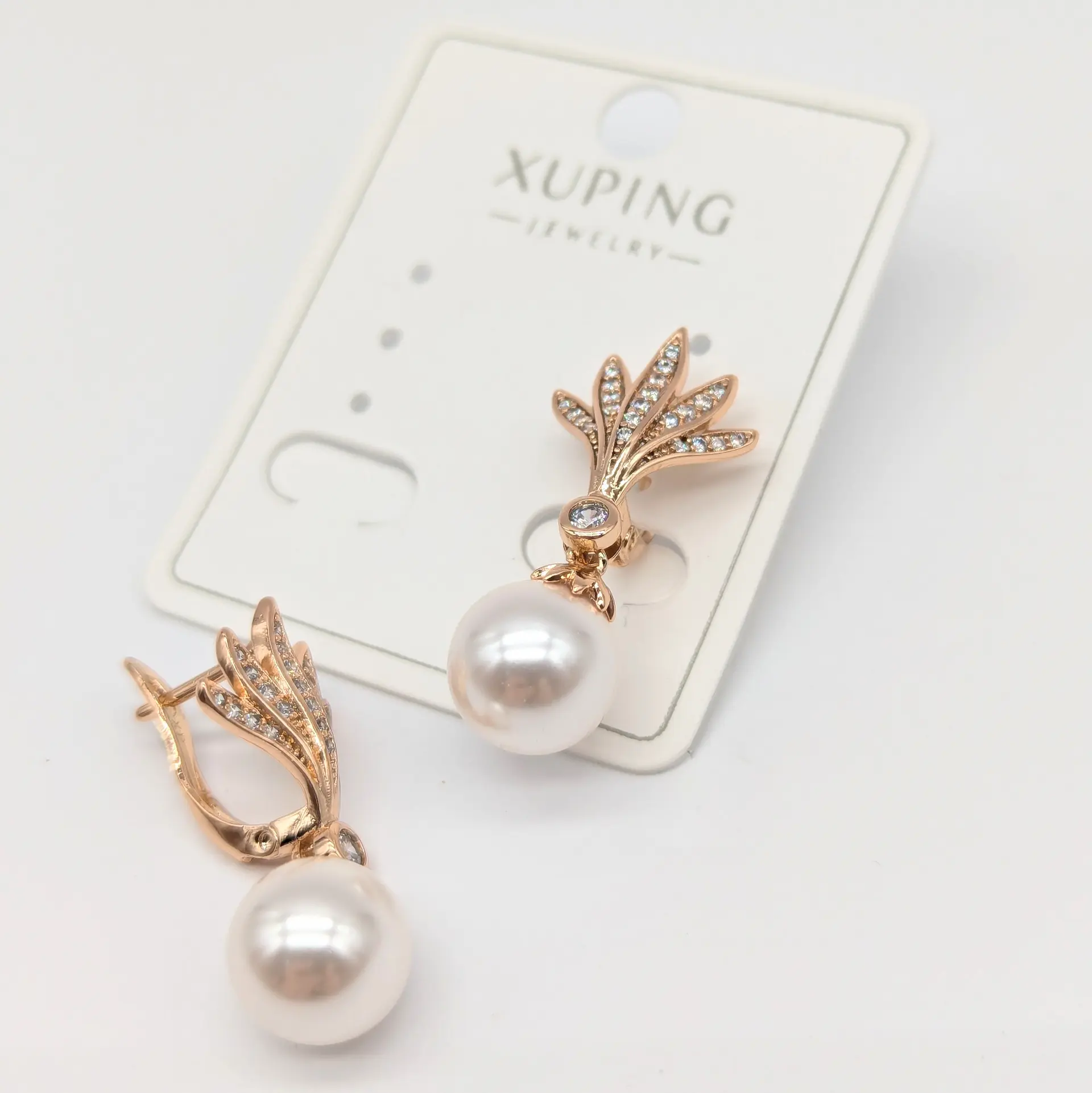 Сережки Xuping 18к «Перлинний Витвір», 1.3*2.9 см
