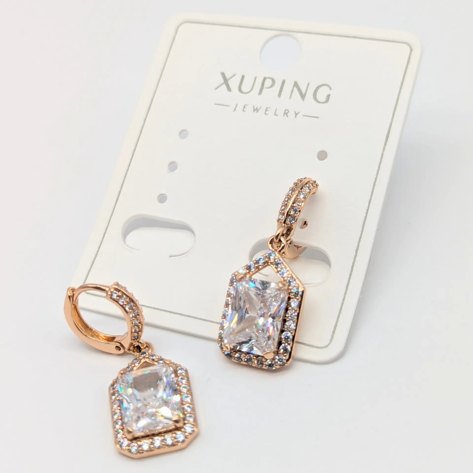 Серьги Xuping 18к «Кристальная Геометрия», 1*2.5 см