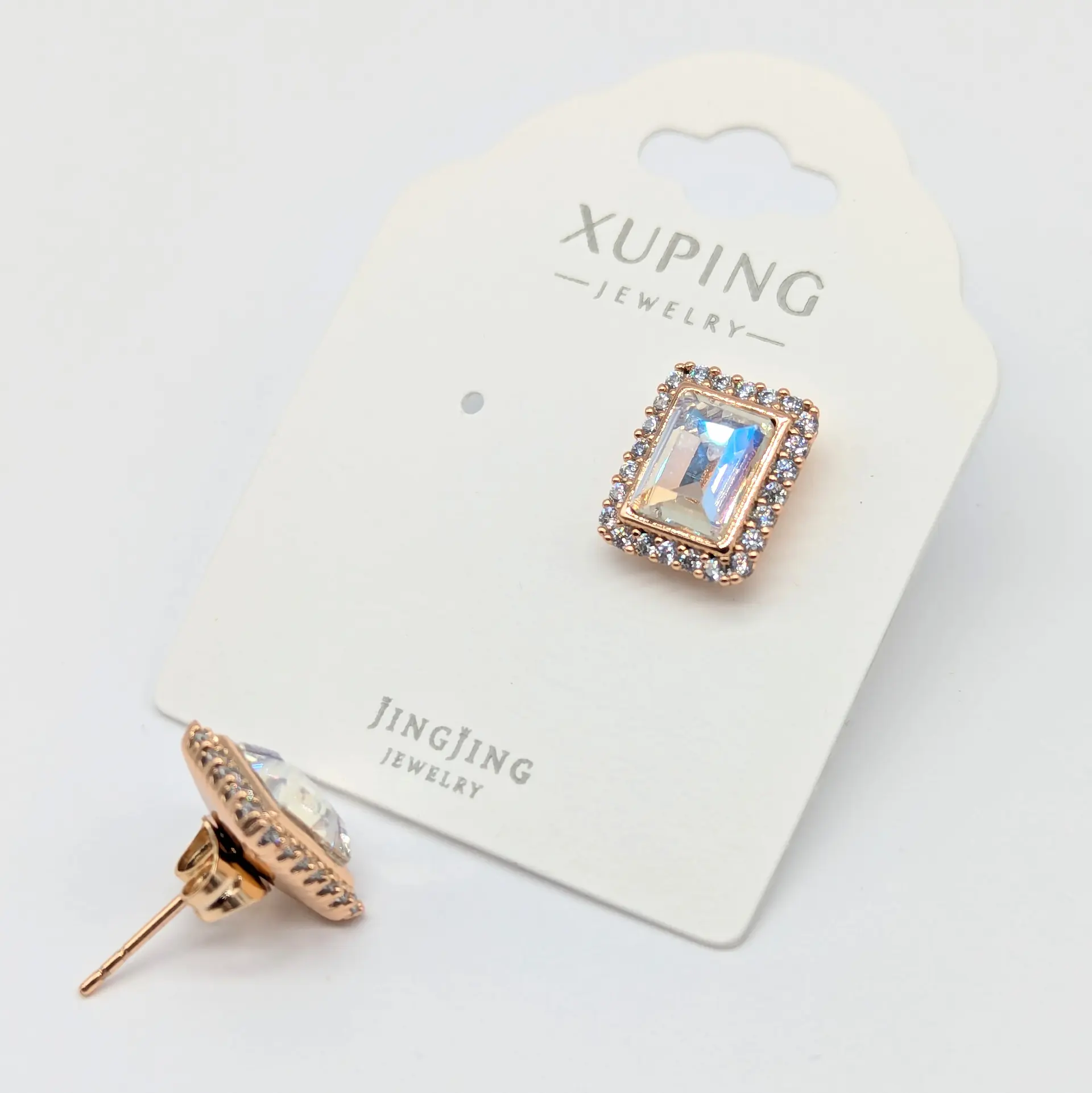 Сережки Xuping 18к «Кристальний Прямокутник Люкс», 1*1.2 см