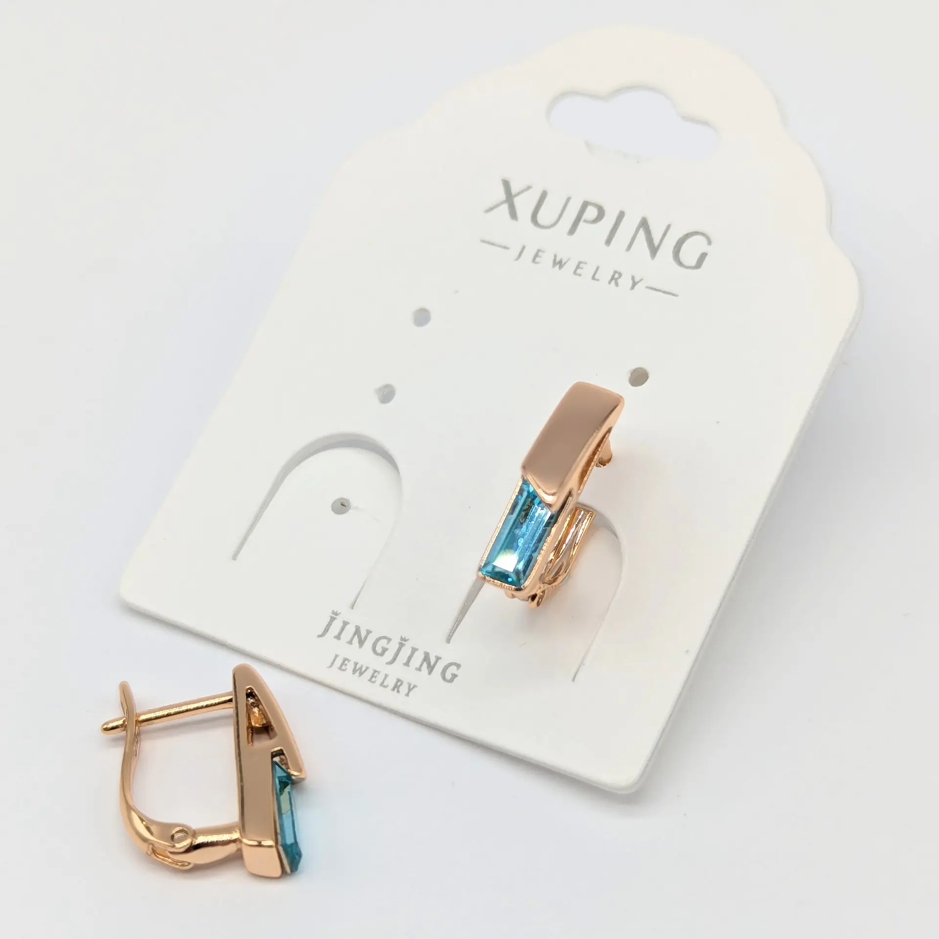 Сережки Xuping 18к «Блакитний Акцент Мінімал», 0.3*1.5 см
