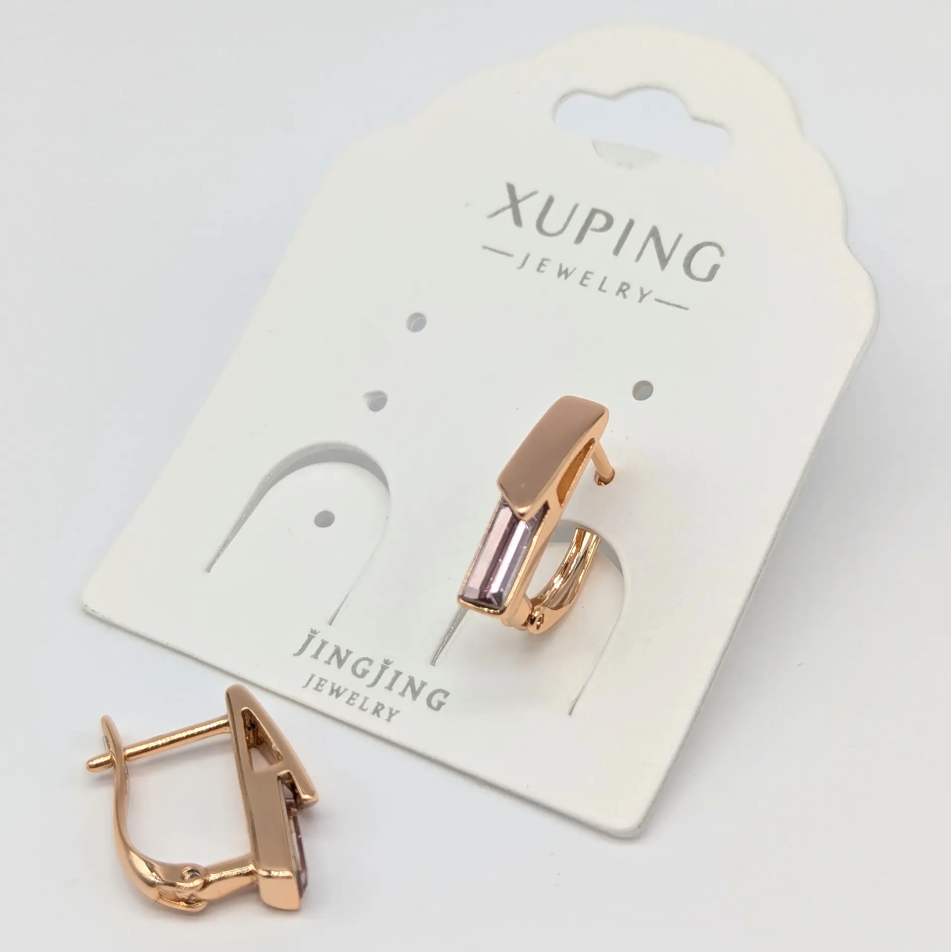 Серьги Xuping 18к «Нежный Розовый Акцент Минимал», 0.3*1.5 см