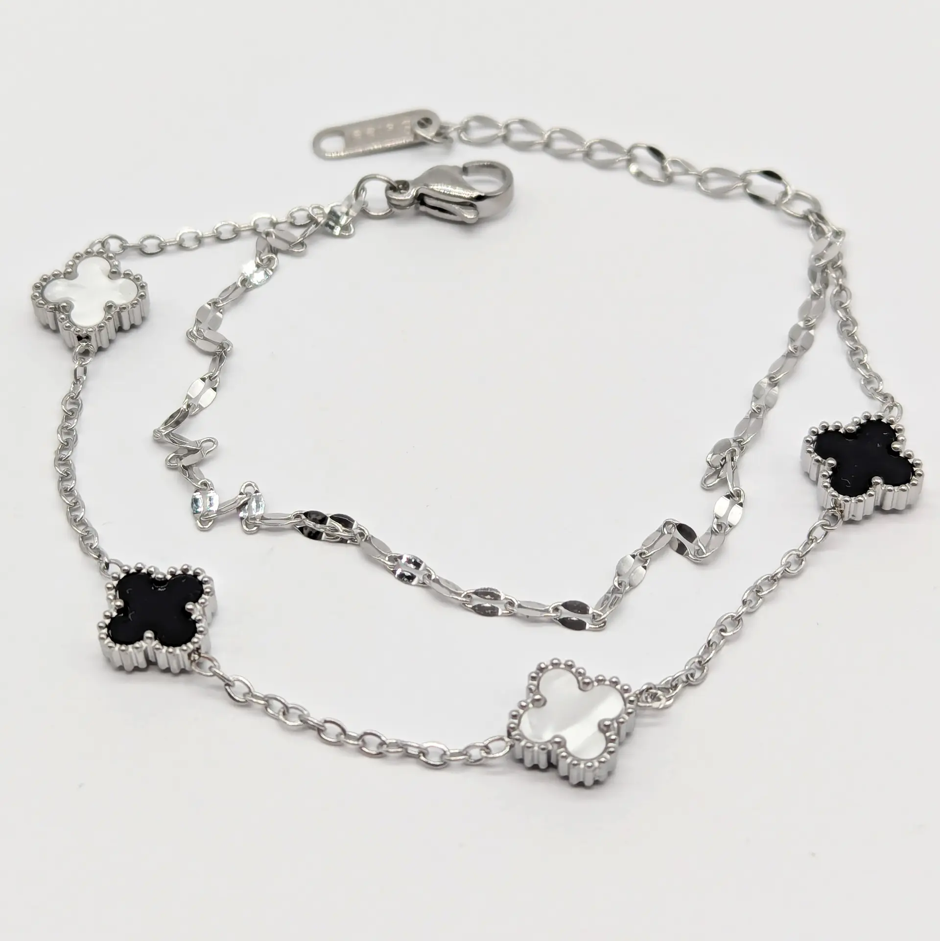 Браслет Stainless Steel «Серебряный Дуэт Клеверов», 16+4 см