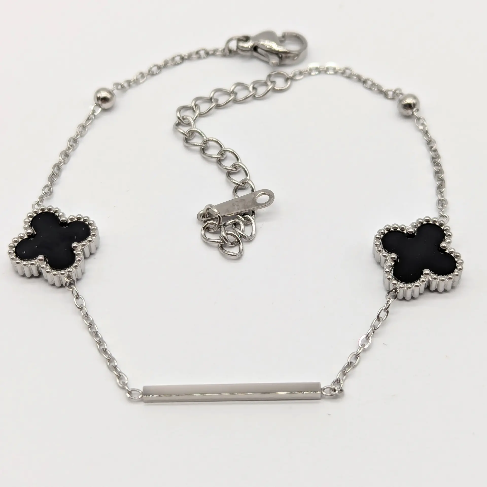Браслет Stainless Steel серебро «Ночной Клевер», 17+5 см