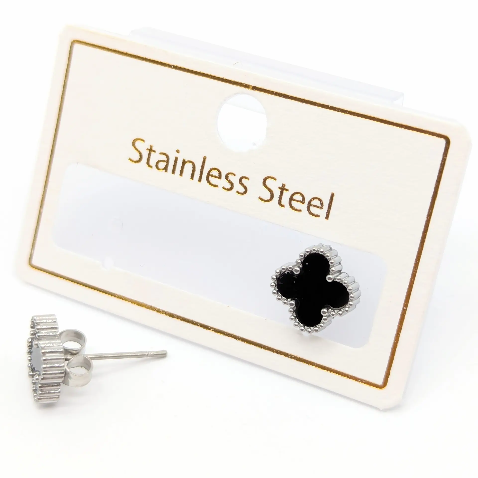 Сережки Stainless Steel срібло «Нуар Клевер», 0.9 см