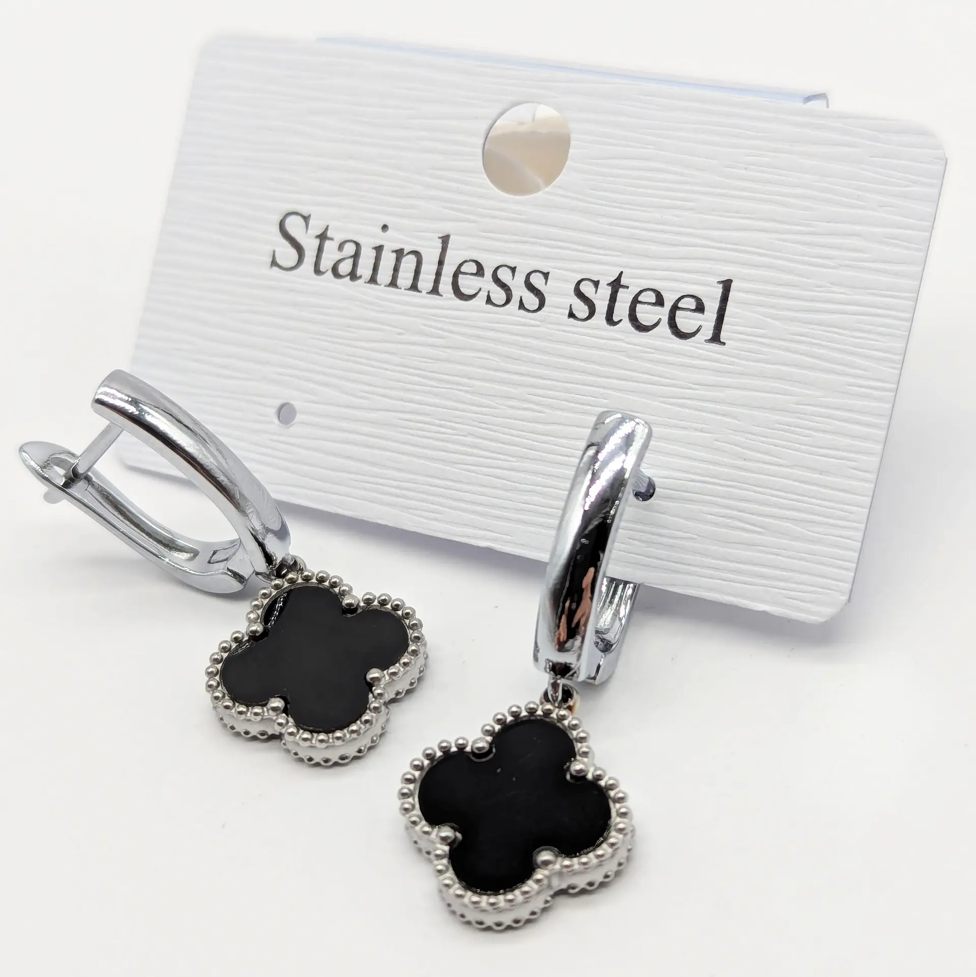 Сережки Stainless Steel «Срібний Нуар», 1.3*2.8 см