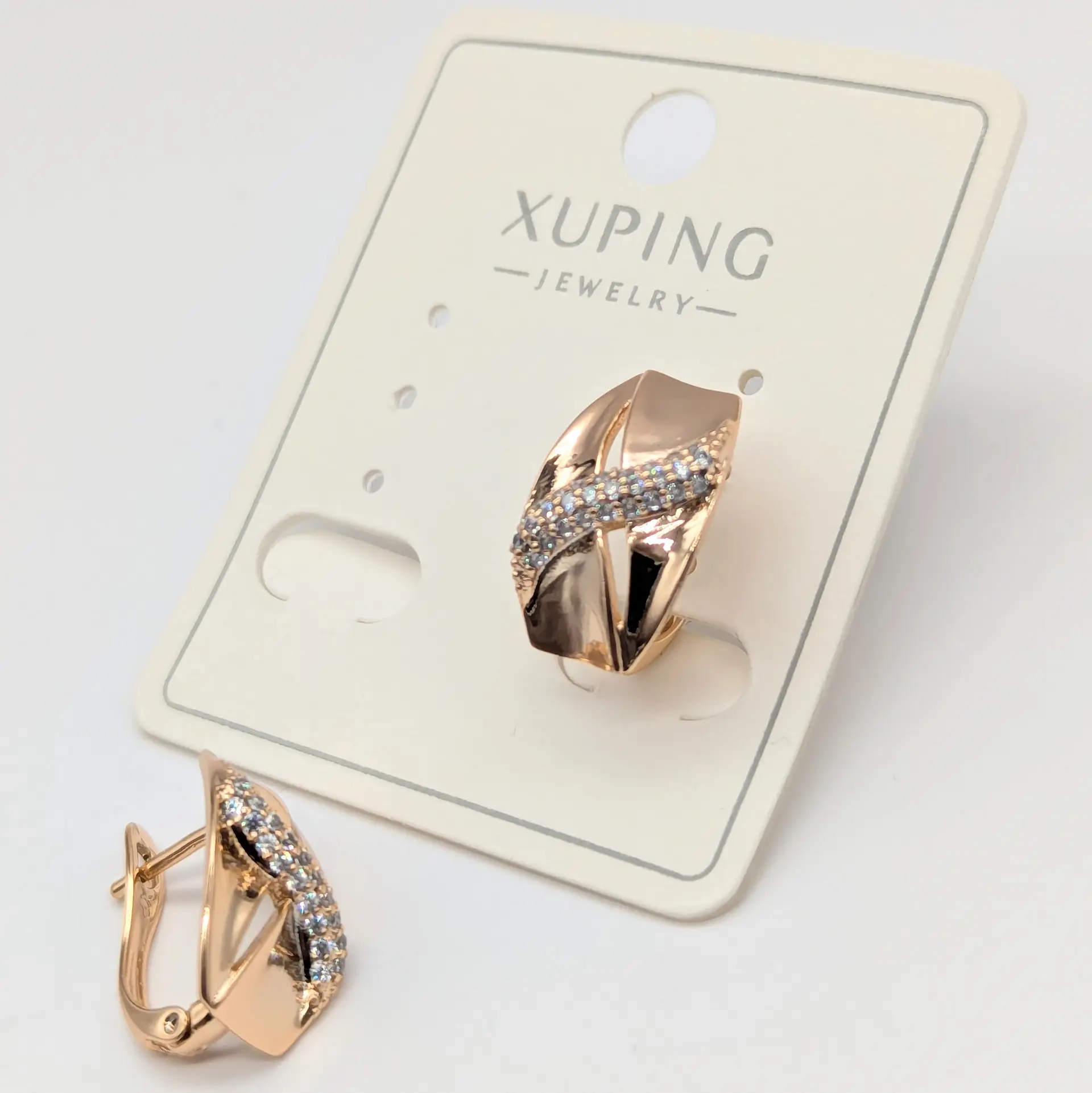Сережки Xuping 18к «Кристальний Вектор», 1*1.5 см