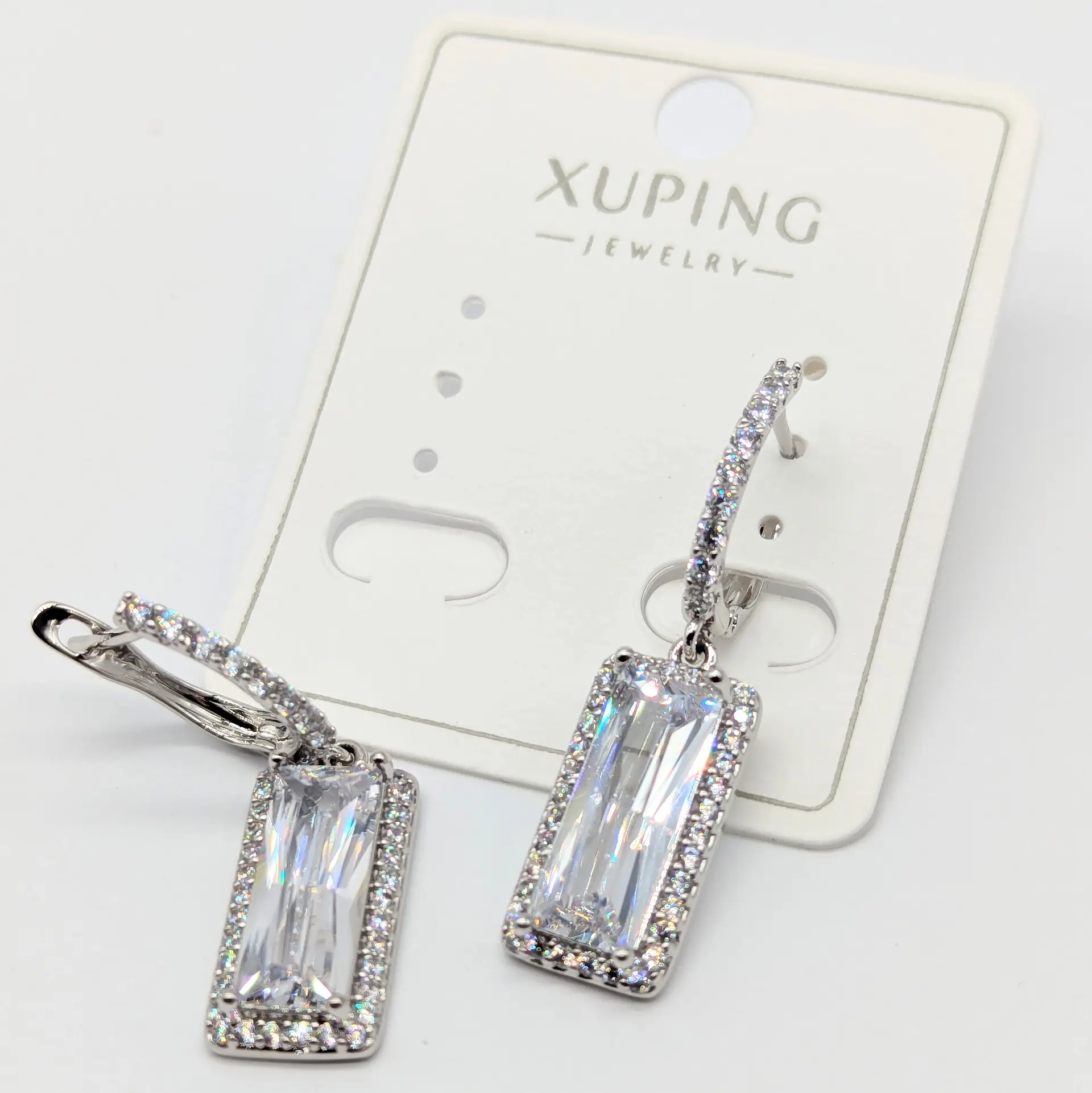Серьги Xuping серебро «Хрустальный Прямоугольник», 0.9*3.5 см