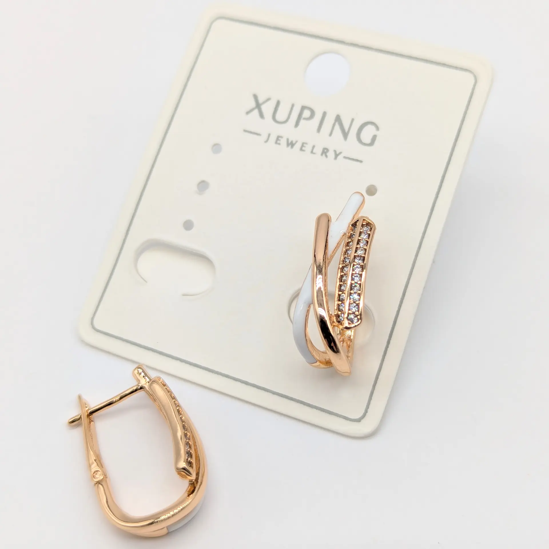 Серьги Xuping 18к «Белый Вираж», 0.7*1.9 см