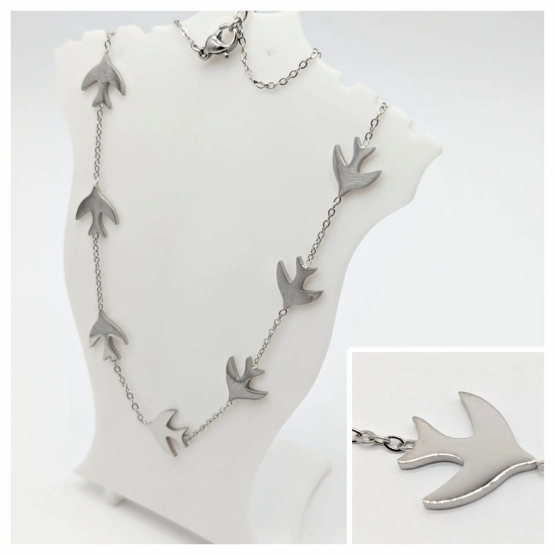 Ланцюжок Stainless Steel «Срібний Політ», 40+5 см, кулон 1.1 см