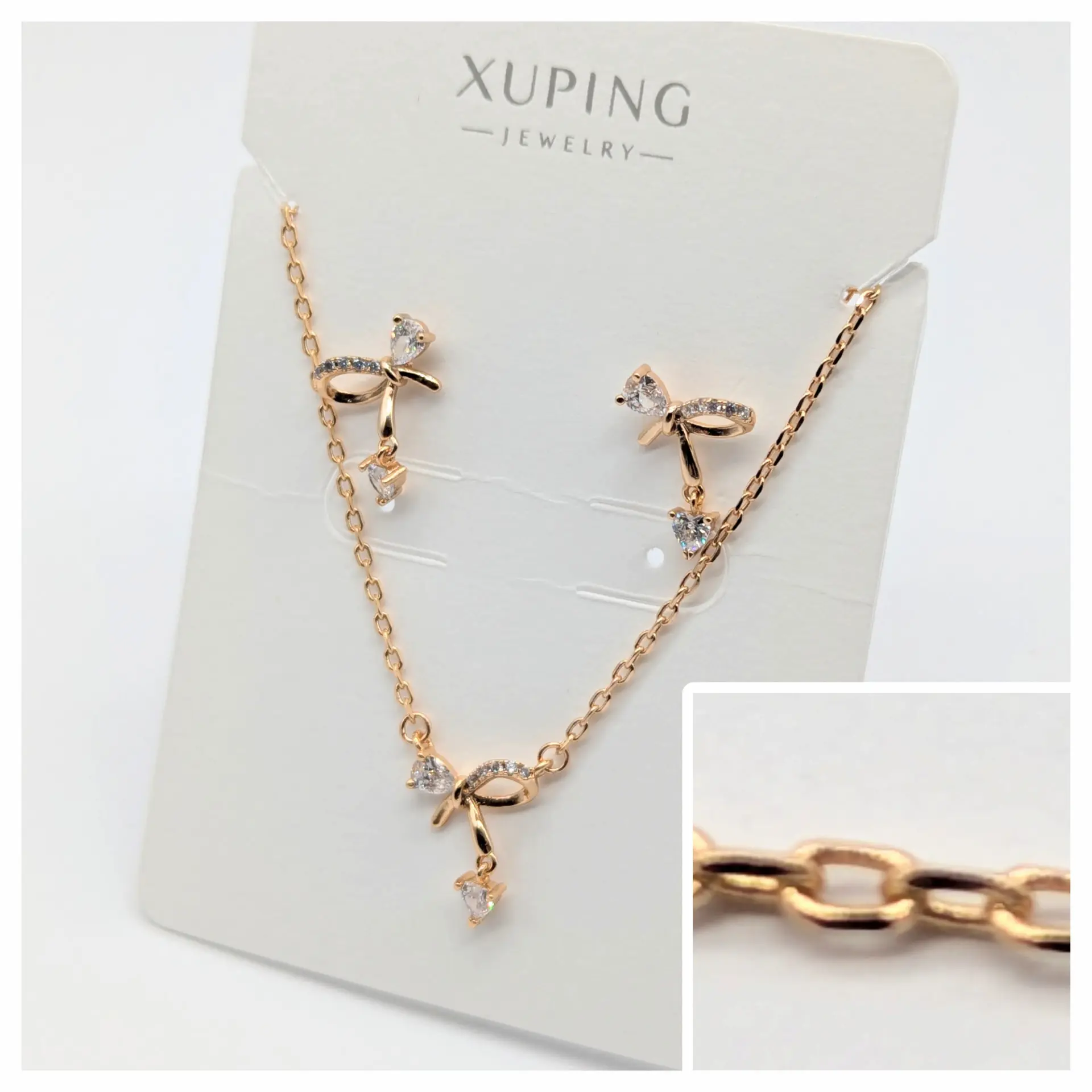 Набор Xuping 18К «Хрустальный Бант», сережки 1.1*1.1 см, кулон 1.1*1.3 см