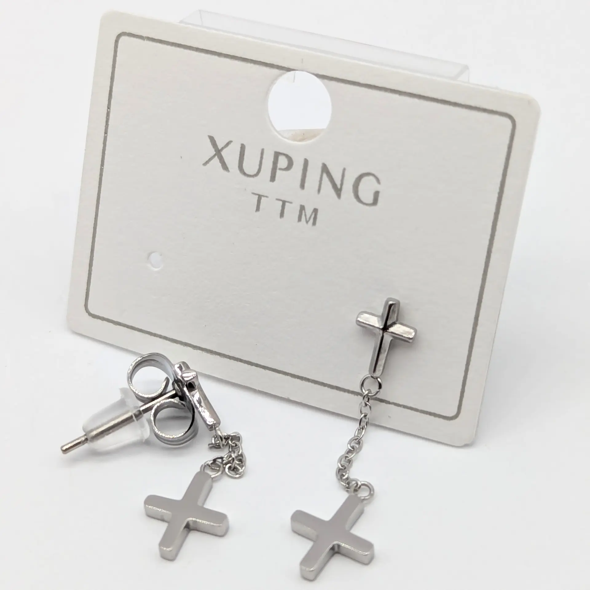 Сережки Xuping TTM срібло «Хрест Відданості», 0.7*3 см